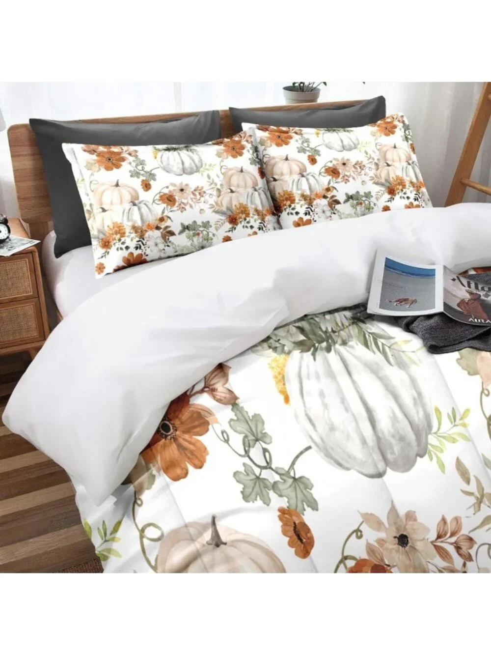Cozy Autumn Floral King Comforter Set, 3 Pieces, Fall Bedroom Decor